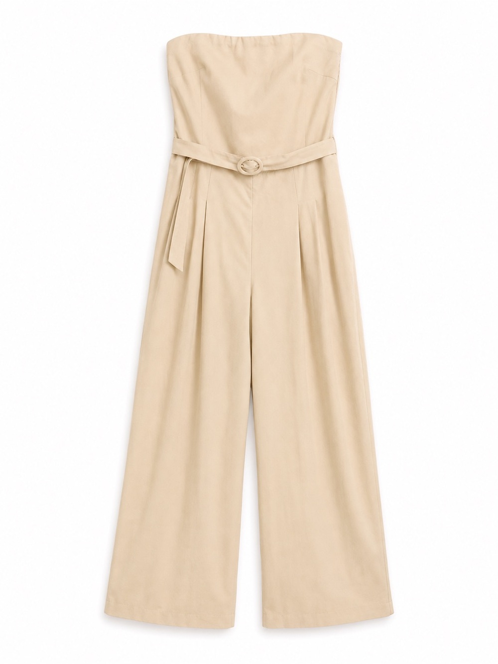 Sadie & Sage Cream Strapless Wide Leg Jumpsuit Belted Cocktail Size S
